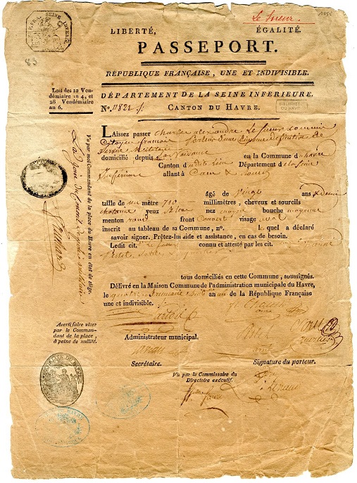 Passeport, laissez passer Charles Alexandre Le Sueur