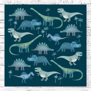 Dinosaurs Dark Green Poster