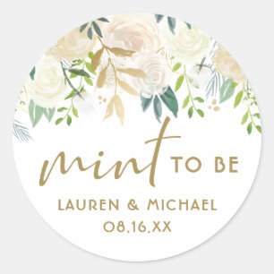 Ivory Watercolor Rose Gold Foil Mint To Be Wedding Classic Round Sticker