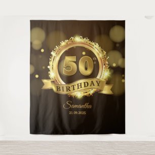 Personalized gold and black 50th birthday backdrop
