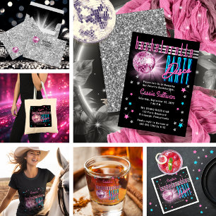 Retro 70's Neon Look Disco Ball Bachelorette Party Invitation