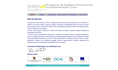 Thumbnail website PEPAL - Programa de Estágios Profissionais na Administração Local