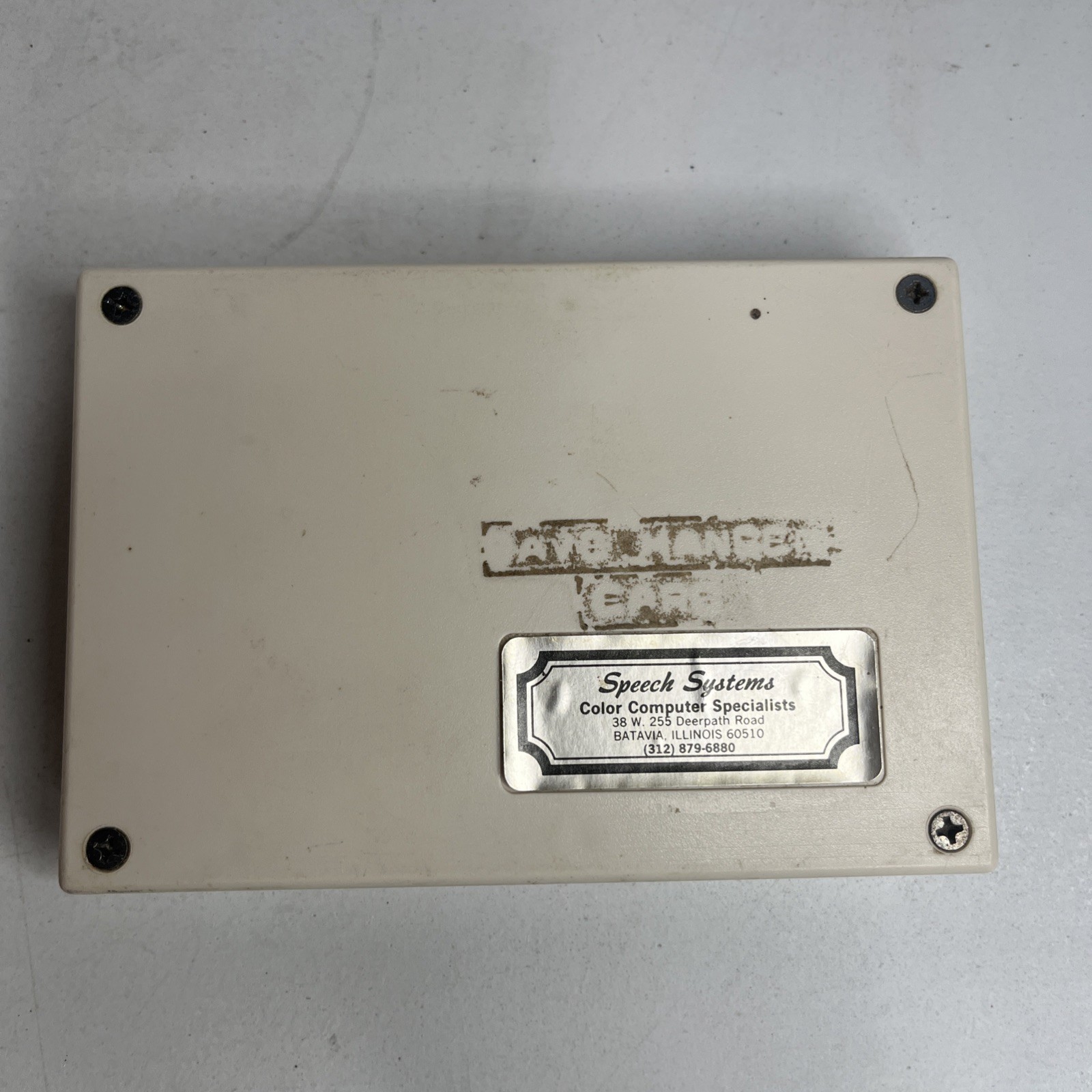 Speech Systems manufacturer label, Batavia, Illinois
