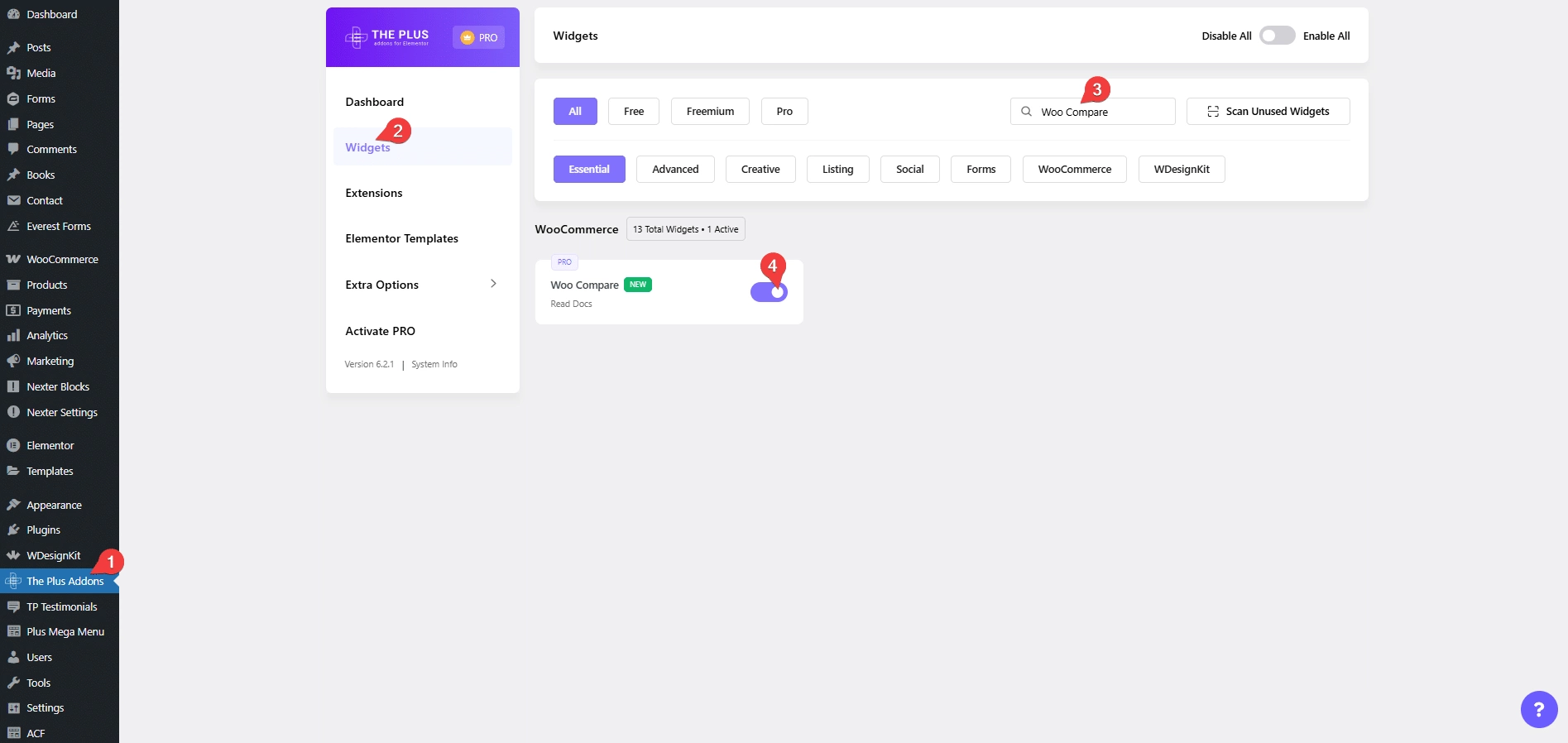 Woo compare activate how to add product compare in elementor? From the plus addons for elementor