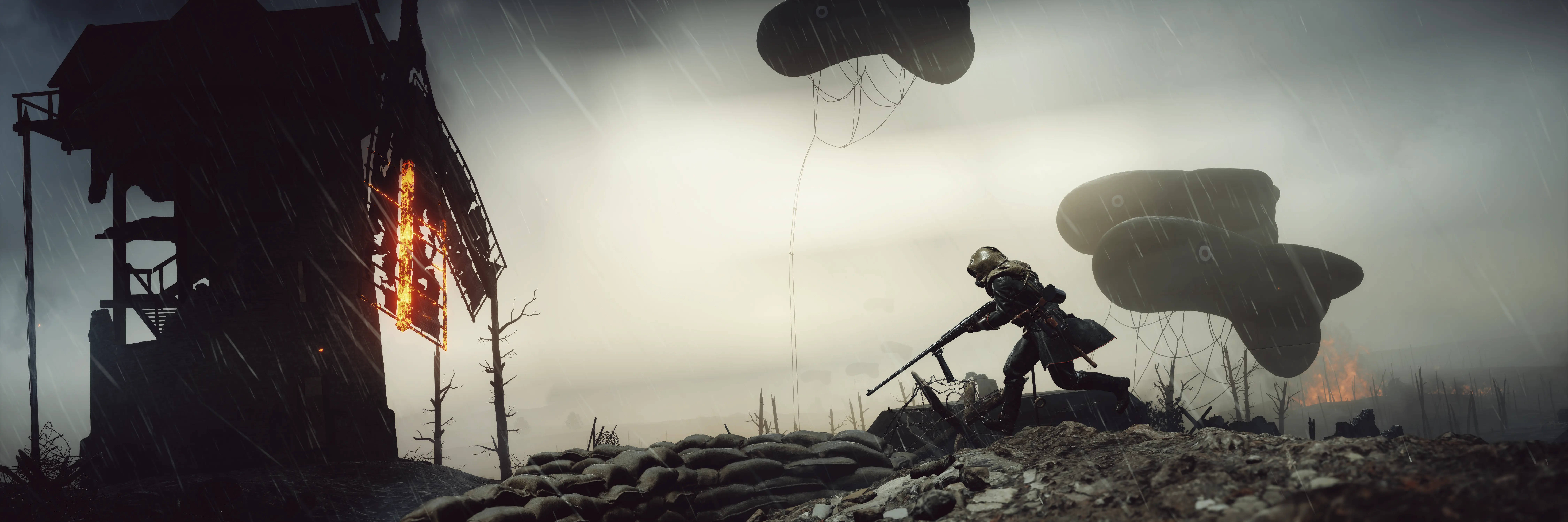 4k Bf1 Duitser Bij Gebombardeerde Boerderij Achtergrond