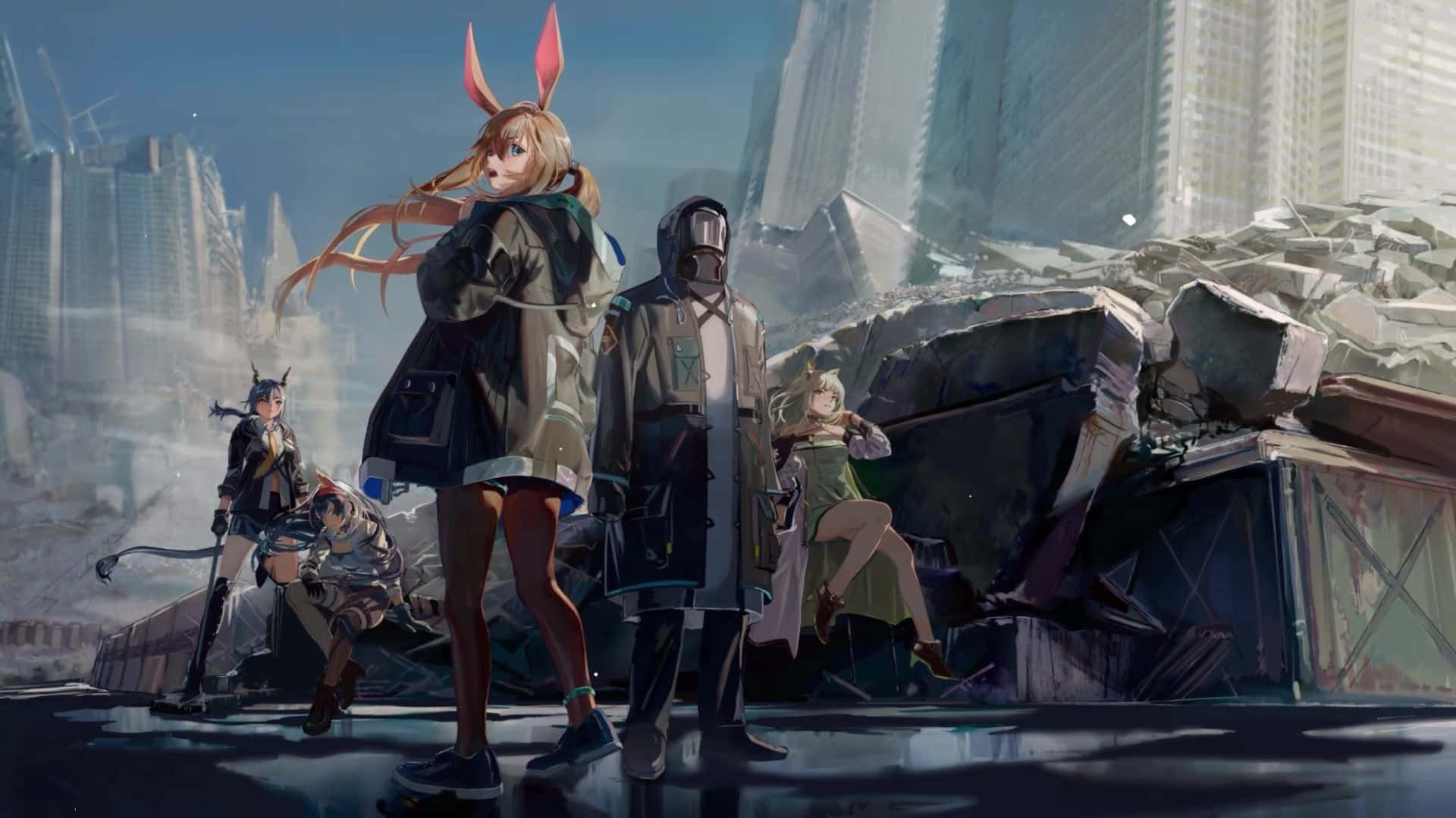 Ryhmä Ihmisiä Seisoo Kaupungin Edessä Taustakuva