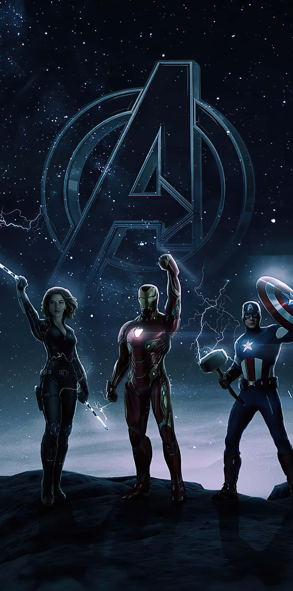 Karakter Avengers Berdiri Di Depan Langit Berbintang Wallpaper