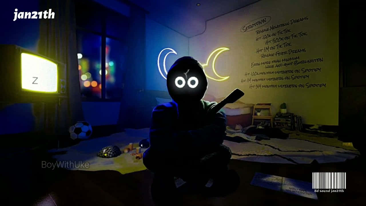 Unadorabile Bambino Che Suona Il Suo Ukulele. Sfondo