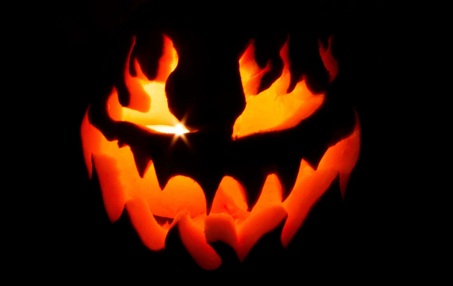 Fondode Pantalla De Calabaza De Halloween Con Una Vela Brillante.