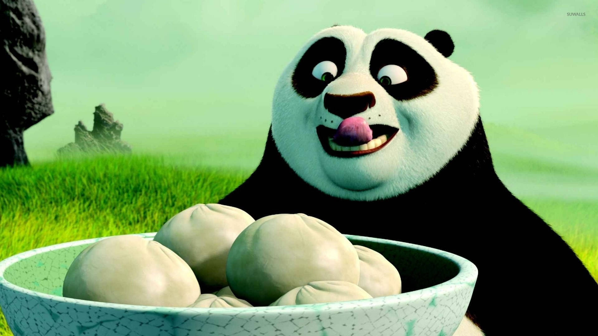 Kungfu Panda Listo Para Comer Bollos De Cerdo. Fondo de pantalla