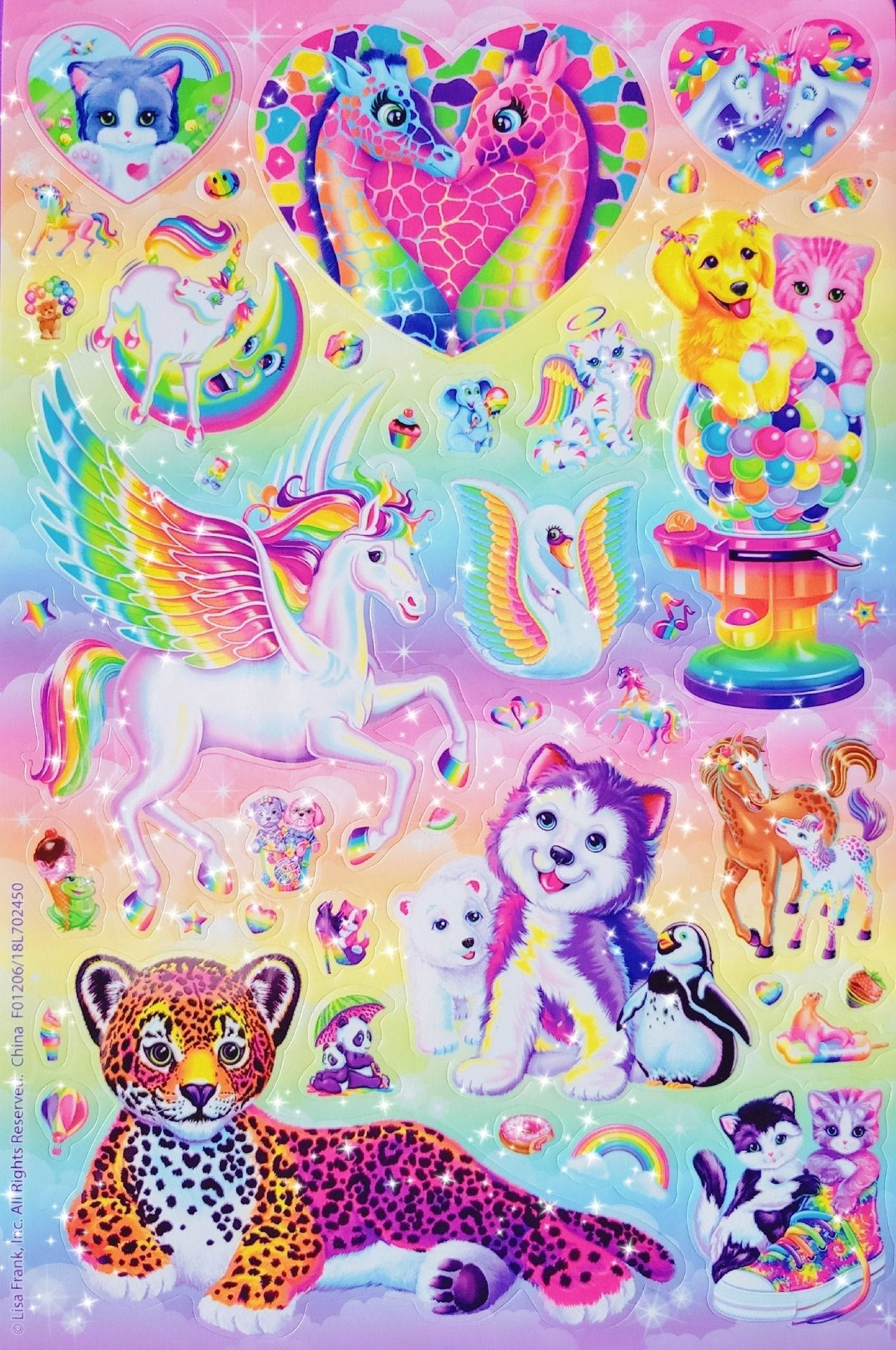 Lisa Frank karakter klistermærker dekorerer denne tapet. Wallpaper