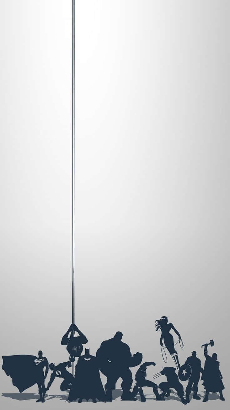 Umgrupo De Super-heróis Está Em Silhueta Em Uma Parede. Papel de Parede