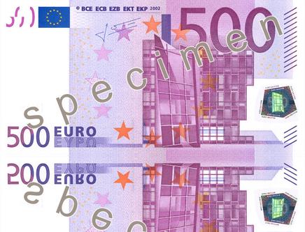 500 ES1 FRONT €500 banknote from Europa Series