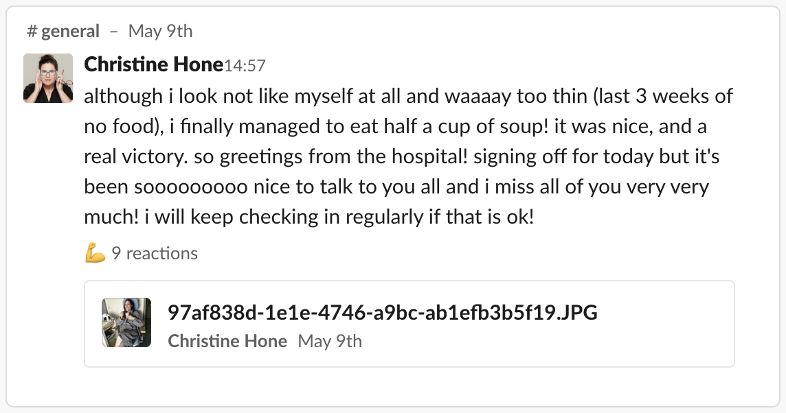 Always checking in with us, an update from Chris shortly before she passed