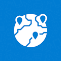An icon of the world on a blue background