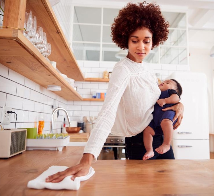 Woman Baby Kitchen