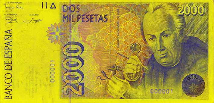 2000 peset&aacute;s bankjegy előoldala
