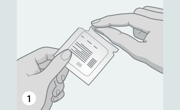 (Quelle: BIÖG) Reißen Sie die Verpackung auf. An der Seite der Verpackung befindet sich ein kleiner Einschnitt, der das erleichtert.