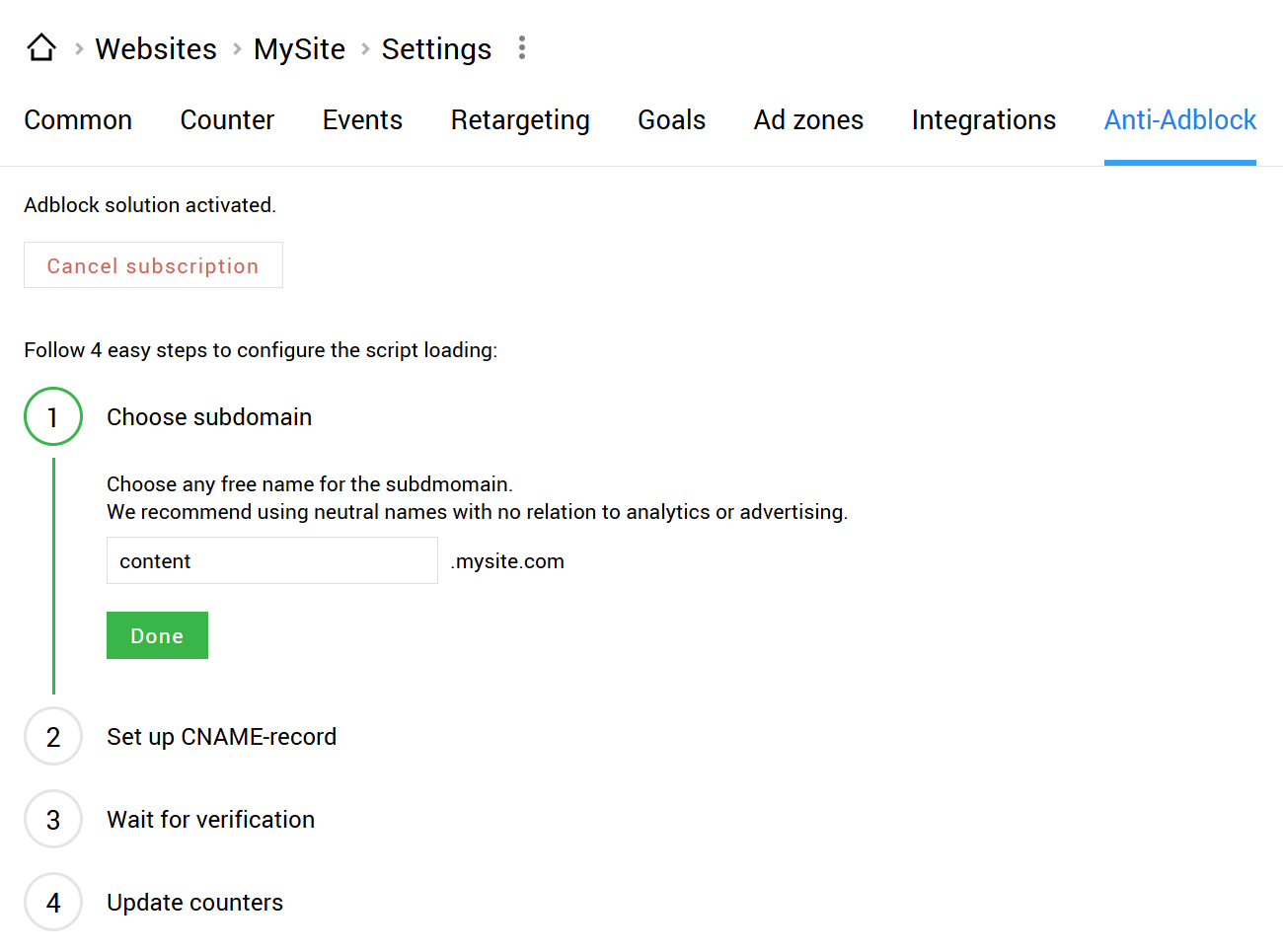 Pilih nama subdomain