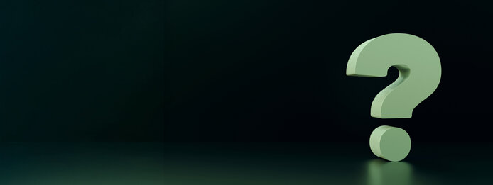 Hellgrünes Fragezeichen auf dunkelgrünem Hintergrund