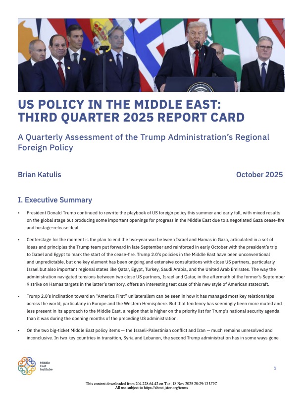 US POLICY IN THE MIDDLE EAST: THIRD QUARTER 2025 REPORT CARD: A Quarterly Assessment of the Trump Administration’s Regional Foreign Policy