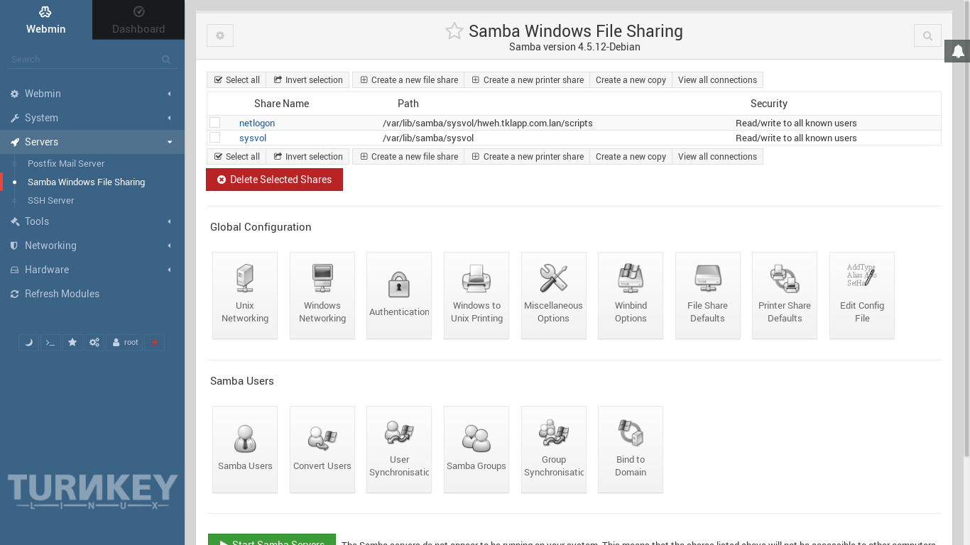 Domain-controller - Webmin Windows File Sharing
