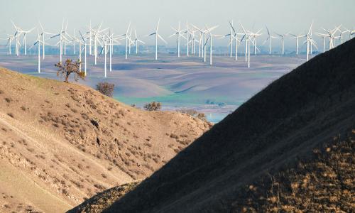 many wind turbines as seen from Antioch, California