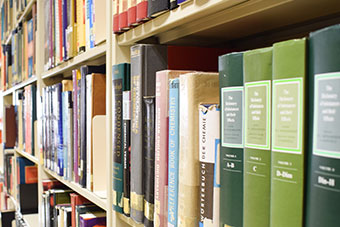 Books on a library shelf