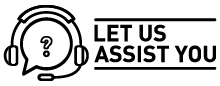 Headset icon with text on the left reading Let us assist you