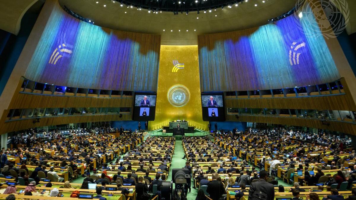 Secretary-General António Guterres opens the Summit of the Future A wide-view of the General Assembly Hall as Secretary-General António Guterres (at podium and on screens) addresses the opening of the Summit of the Future.