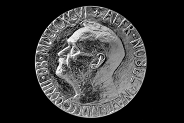 A monochrome image of the UN's Nobel Peace Prize of 1988