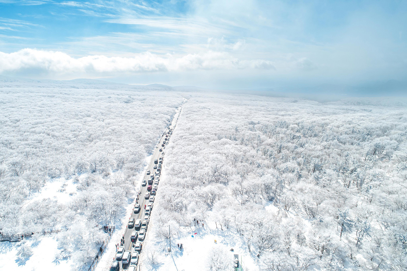 cars on a snowy road