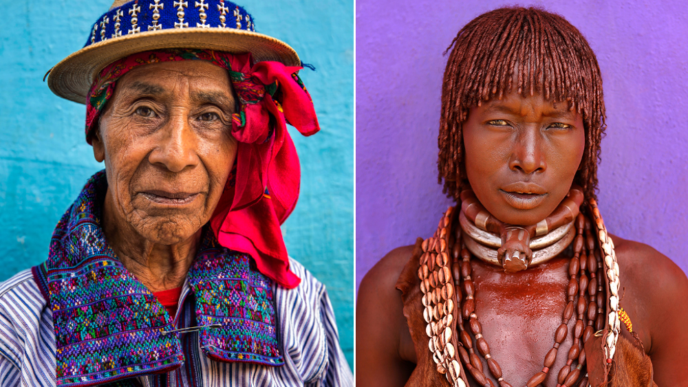 Mam man, showing off unique embroidery. Hamar woman showing off her jewelry.