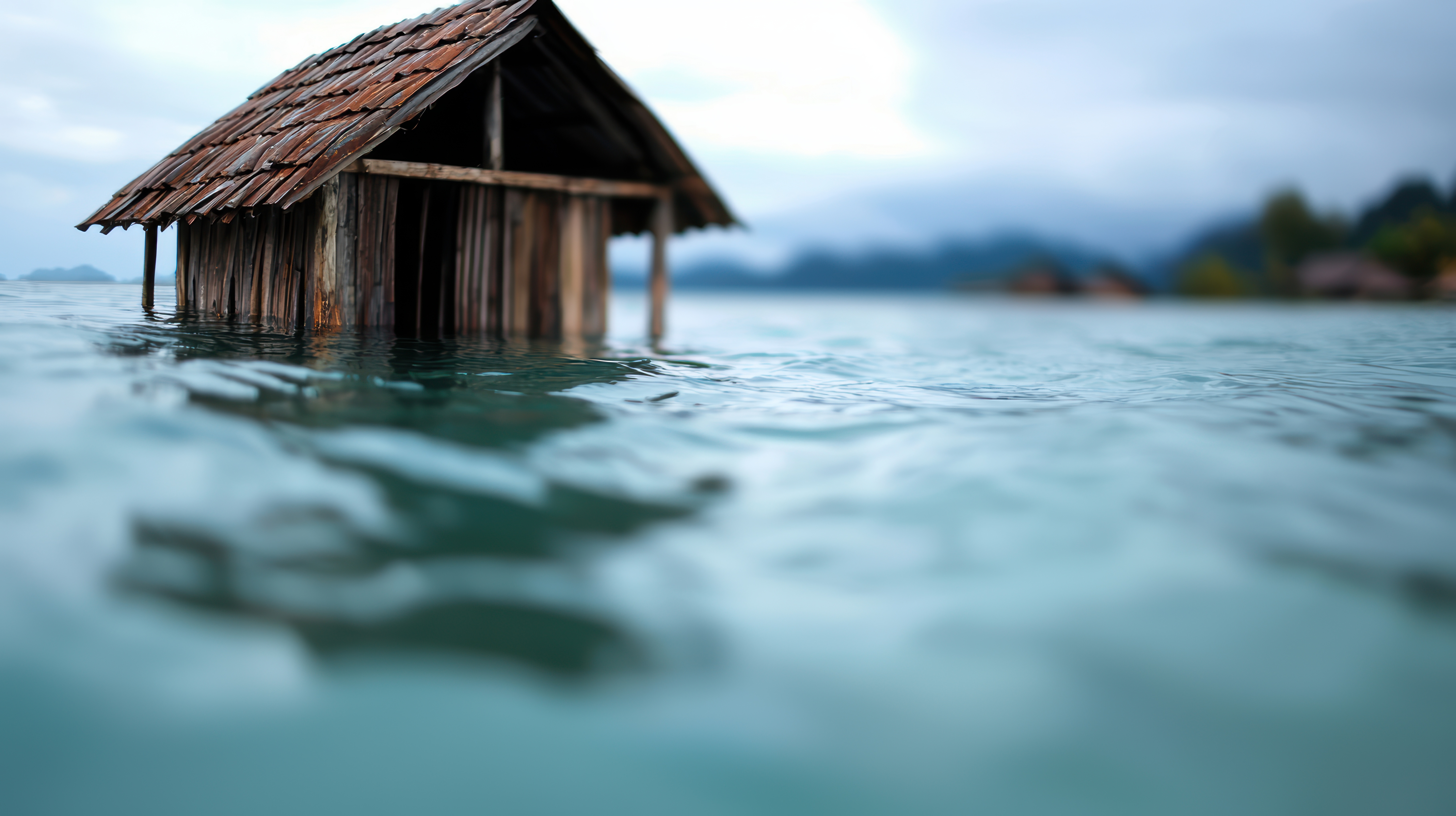 House surrounded by rising seawater