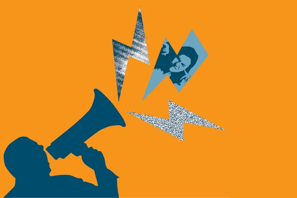 guide cover showing a man with a bullhorn with lightning coming from it