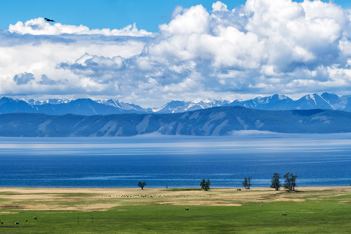 Mongolian landscape with mountains in the background