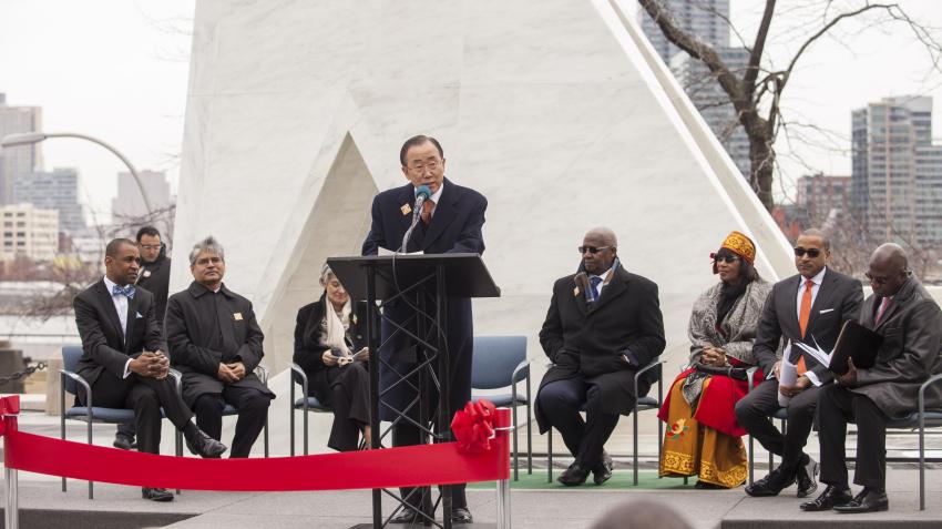 Secretary-General Ban Ki-moon inaugurates the Permanent Memorial in Honour of the Victims of Slavery and the Transatlantic Slave Trade--the Ark of Return--at United Nations Headquarters, New York, 25 March 2015. Credit: Rodney Leon