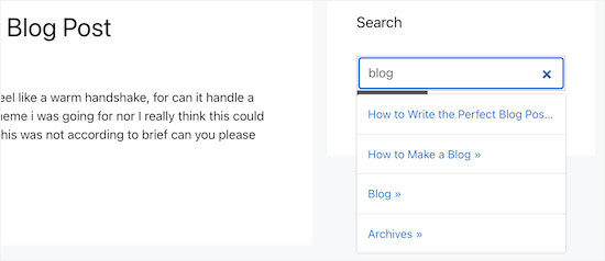 ライブ Ajax 検索ウィジェットの例