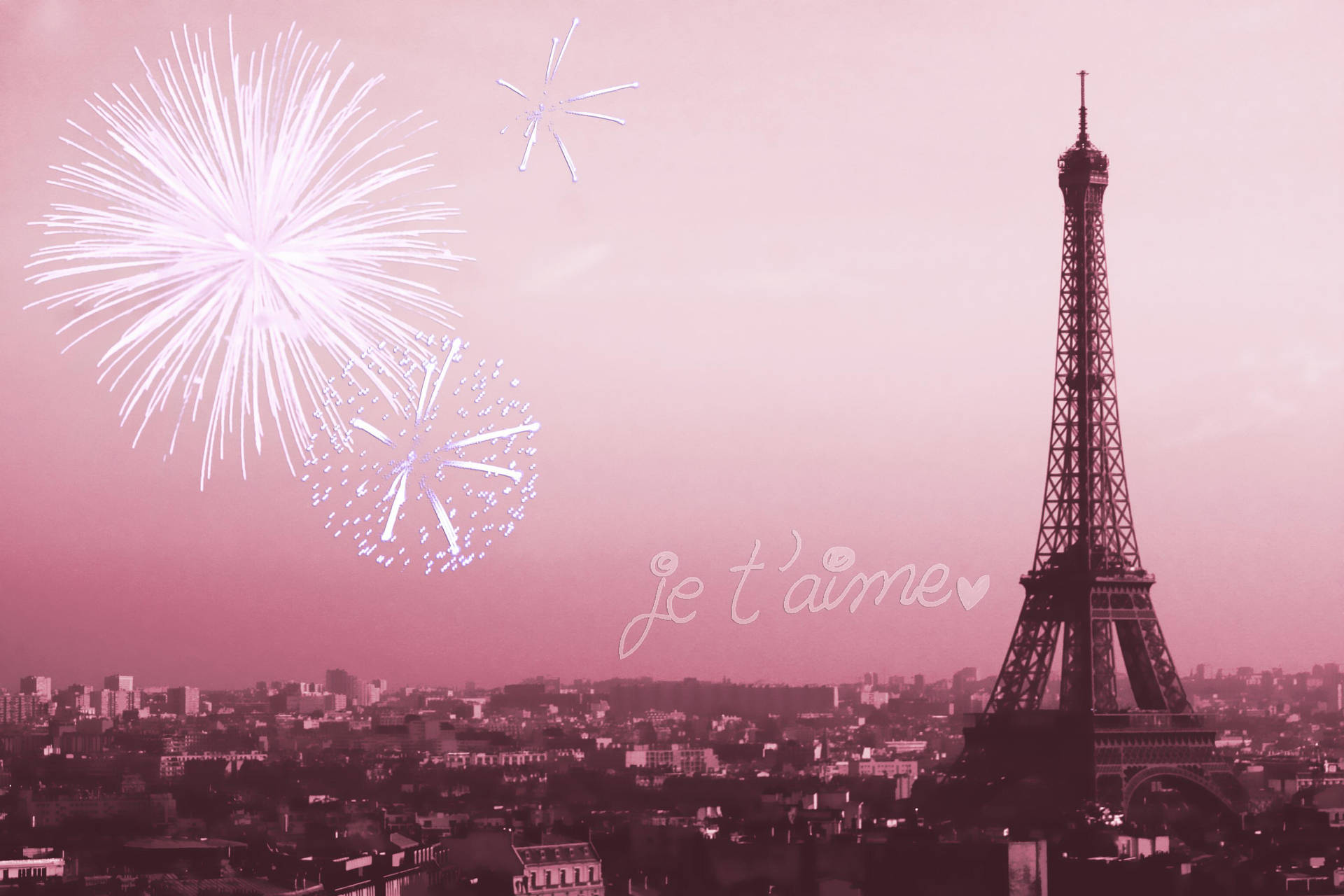 Pink Eiffel Tower Fireworks  Wallpaper