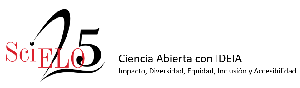 Logo de SciELO 25 Años con la tagline: Ciencia Abierta con IDEIA – Impacto, Diversidad, Equidad, Inclusión y Accesibilidad Logo de SciELO 25 Años con la tagline: Ciencia Abierta con IDEIA – Impacto, Diversidad, Equidad, Inclusión y Accesibilidad