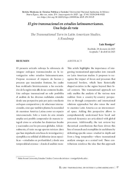 First page of “El giro transnacional en estudios latinoamericanos. Una hoja de ruta”