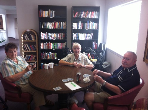 Harold, My Grandma, and her best friend Myrtle, playing cards on a wild Friday night last summer.