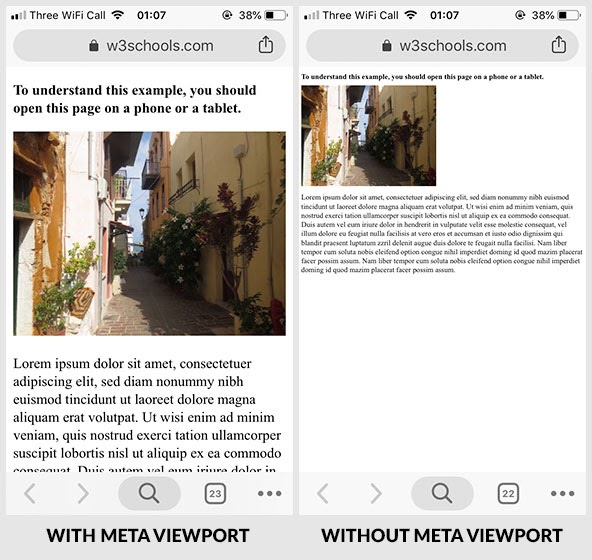 meta viewport with without