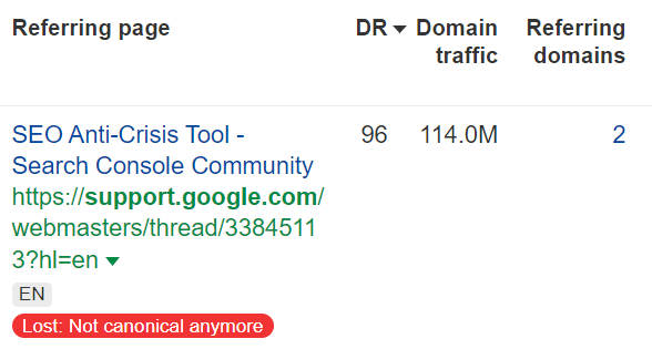 Page not canonical anymore