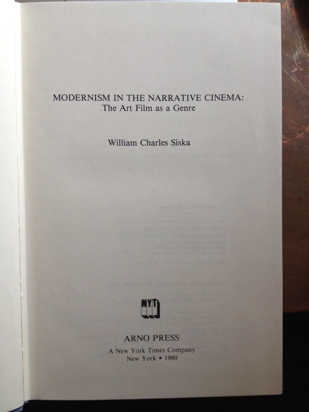 Modernism in the Narrative Cinema, William Charles Siska