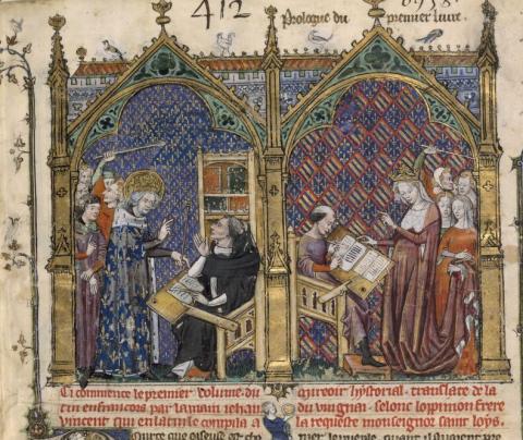 Vincent de Beauvais et Jean de Vignay, Français 316, f. 1r Vincent de Beauvais et Jean de Vignay, enluminure du manuscrit Français 316