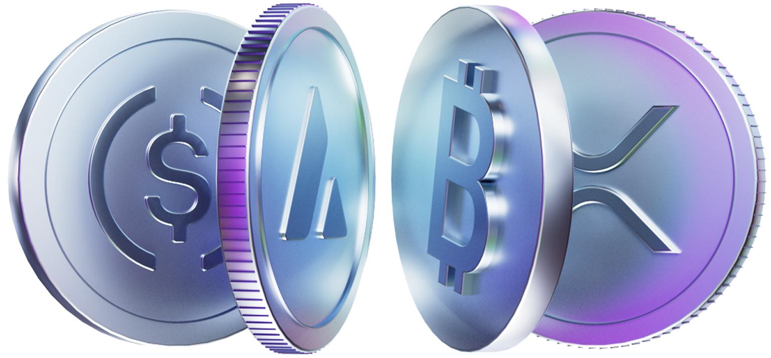 Coins featuring cryptocurrency symbols