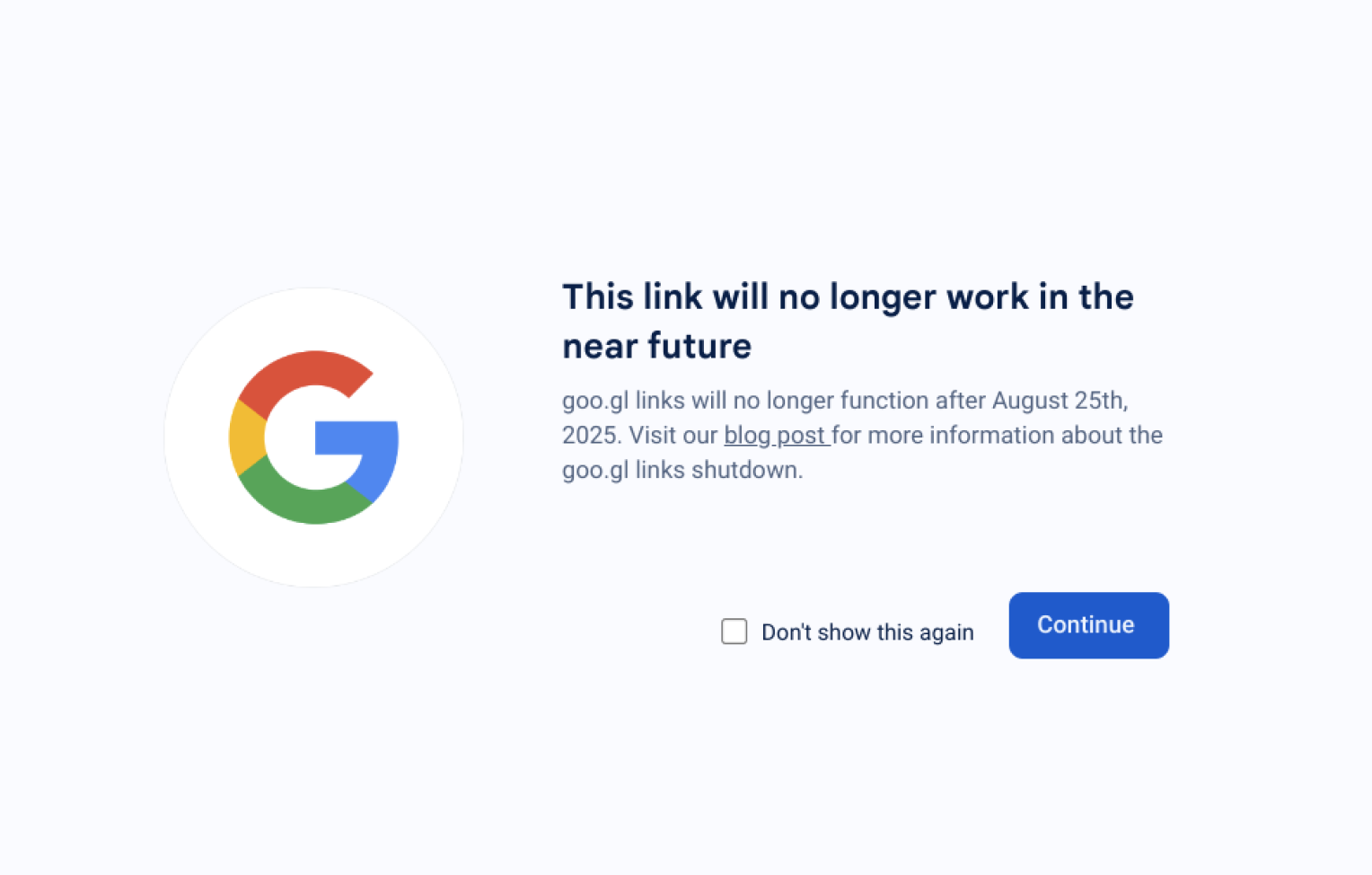 Google's goo.gl links will no longer work from August 2025 onwards