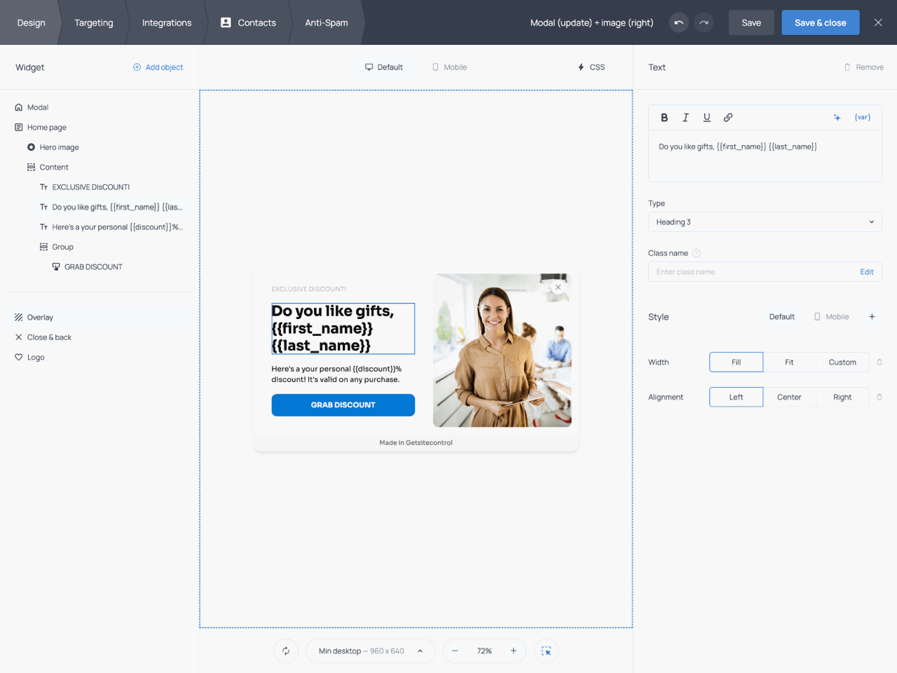 Displaying personalized messages to visitors using variables