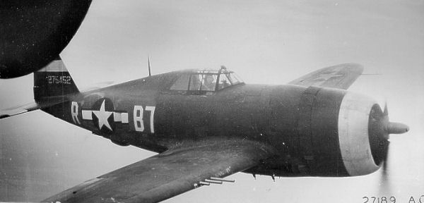 P-47D-11-RE Thunderbolt aircraft Serial 42-75452 of the 374th Fighter Squadron, 361st Fighter Group, based at Bottisham Airfield, England